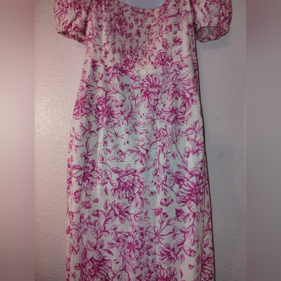 LONDON TIMES Pink and Cream Print Dress sz 10 Linen Blend - Picture 9 of 17